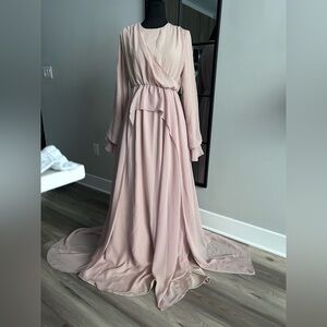 Chiffon Blush Maxi Dress with Draped Peplum Waist